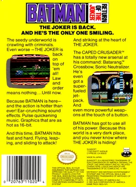 Batman - Return of the Joker (USA) (Beta) box cover back